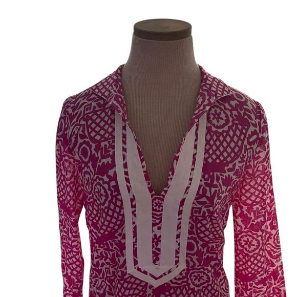 Tory Burch Red Tunic with Graphic Style and 3/4 Sleeves - Picture 3 of 7